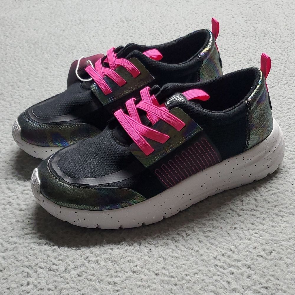 Hey Dude Kids Black Sneakers with Hot Pink Accents Size 6J